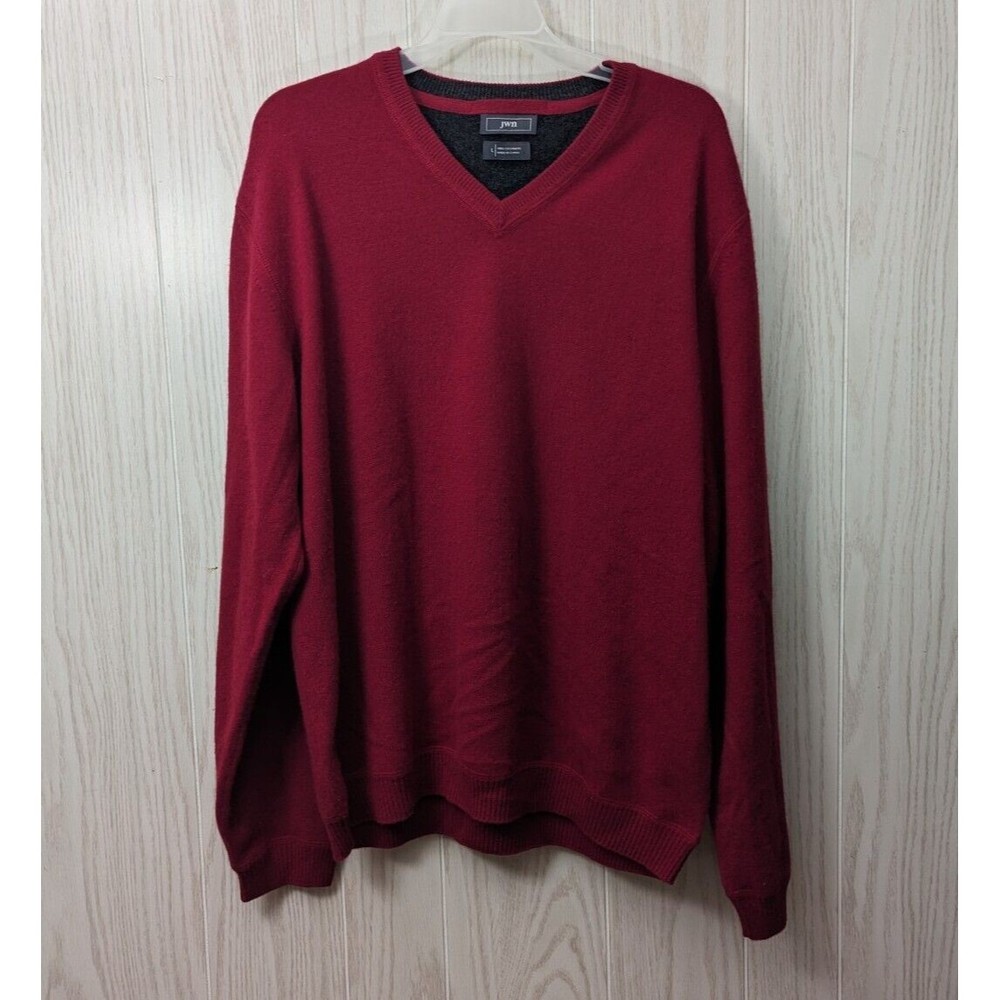 JWN Men's Size L  100% Cashmere V-Neck Red Pullover Sweater John W Nordstrom